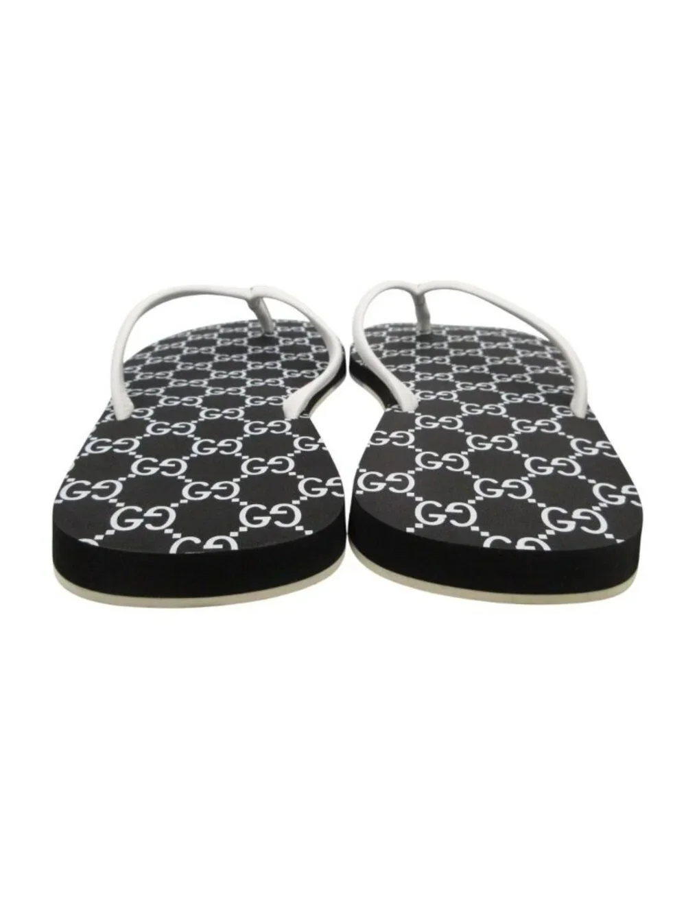 Gucci Beach Sandals Thong Flat Slide GG Pattern Shoes Black